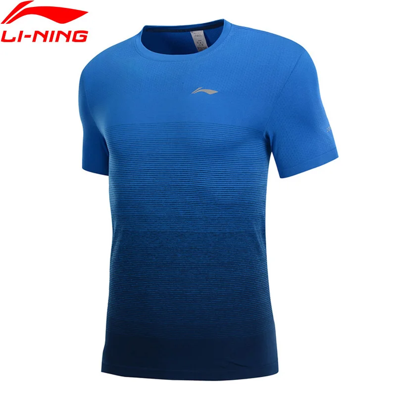 Li-Ning, мужская Трикотажная футболка для бега, бесшовная, нейлон, полиэстер, дышащая подкладка, для фитнеса, Спортивная футболка, топы ATSP027 MTS3034