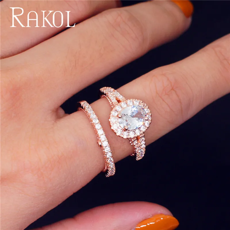 Классические двухслойные кольца RAKOL Круглый фианит белого цвета модные женские
