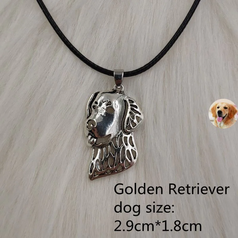 Golden Retriever Веревочное ожерелье с подвеской в виде собаки и животного, античное серебро, Хаски, померанский пудель, ювелирное изделие для женщин, мужчин, женщин, в стиле панк, милое - Окраска металла: Golden Retriever