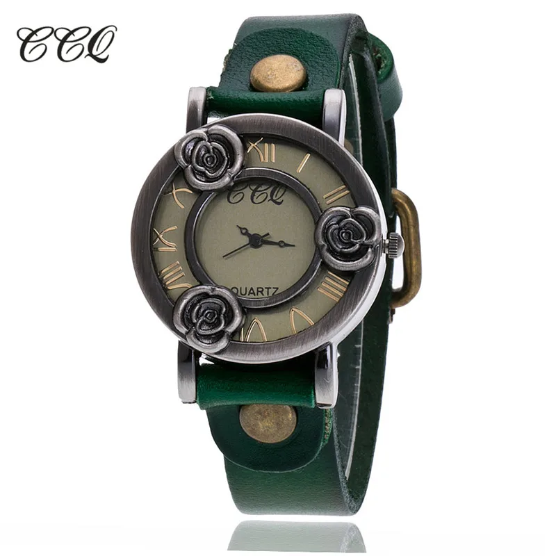 CCQ брендовые винтажные часы из коровьей кожи с цветком повседневные женские