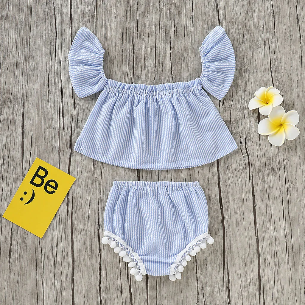 Для малышей для маленьких девочек платье в полоску с открытыми плечами Boob