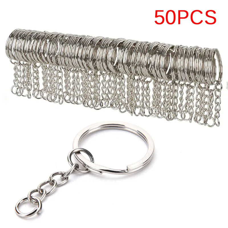 

50pcs 25mm Polished Silver Color Keyring Keychain Split Ring With Short Chain Key Rings Women Men DIY Key Chains Accessories