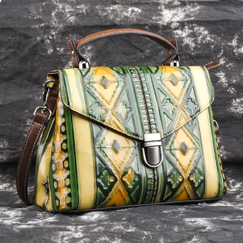 Natural Skin Women Cross Body Messenger Shoulder Bag Tote Leisure Handbag European Style Genuine Embossed Leather Top Handle | Багаж и