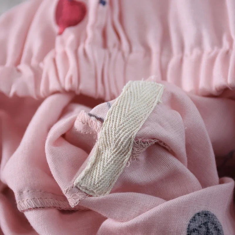 Spring And Autumn New Lady's Pajamas Set Cherry Printed Gauze Cotton Turn-down Collar Long Sleeve Trousers Household Wear
