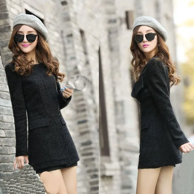 

Nice Autumn Winter Fashion Women Temperament Woolen Jackets O-Neck Casual Long Sleeve Slim Coats Outwear