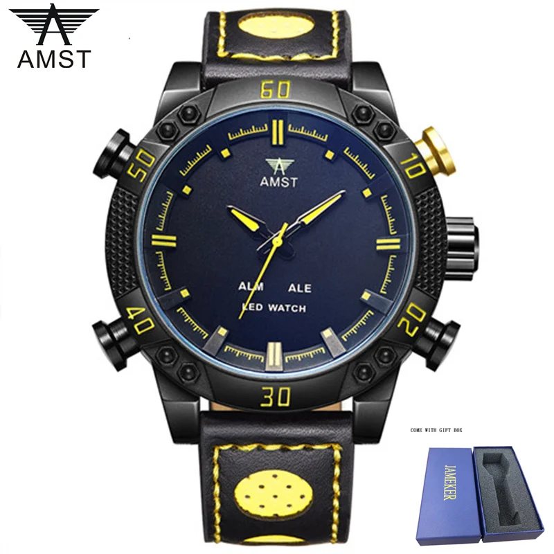 Фото AMST мужские часы лучший бренд класса люкс Водонепроницаемые светодиодные