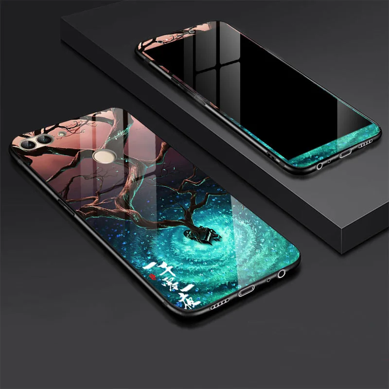 Luxury Tempered Glass Case for Huawei Honor 9 Lite 7X 10 Back Cover Color Printed + Matched P20 |