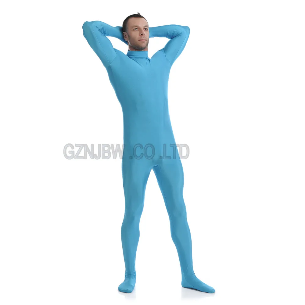 

Взрослые мужские костюмы для косплея Zentai из спандекса без головы Небесно-Голубой яркой кожи костюм на Хэллоуин боди