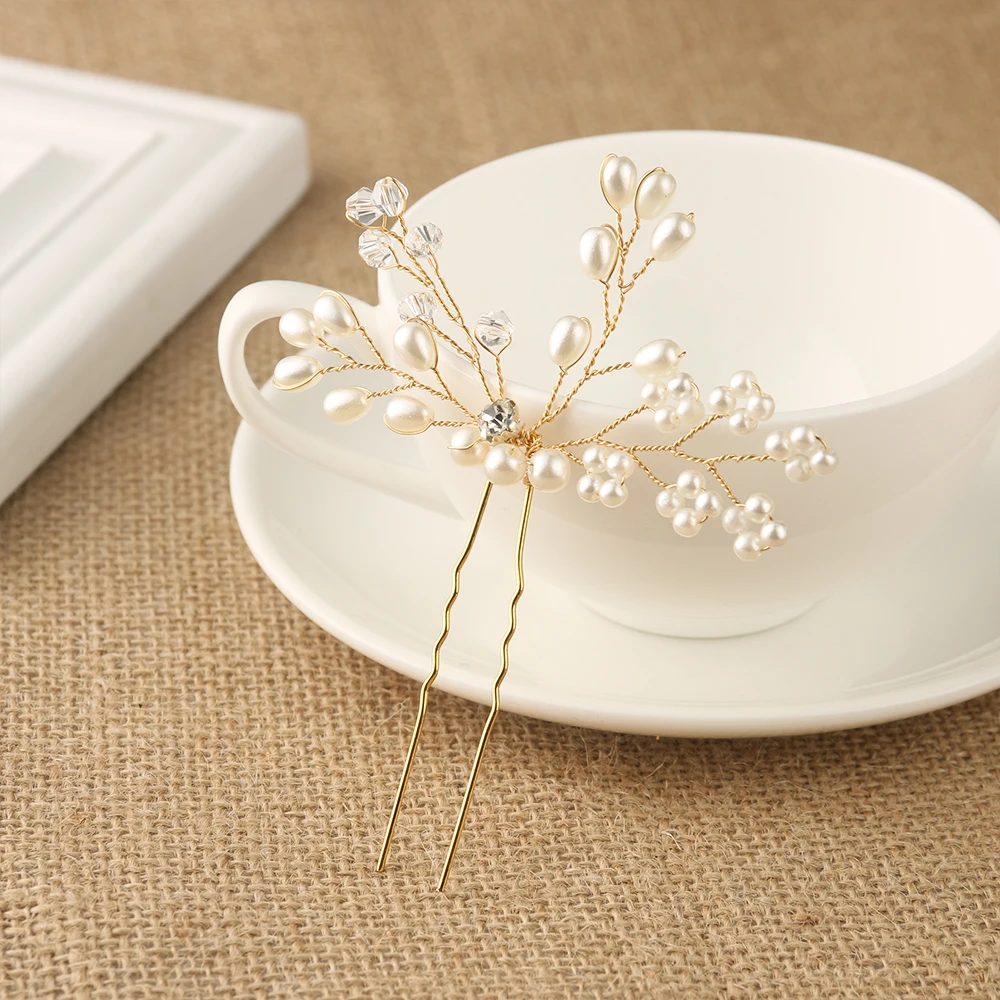 Аксессуары для волос невесты шпилька с жемчужиной металлический золотой роскошный Кристальный со стразами