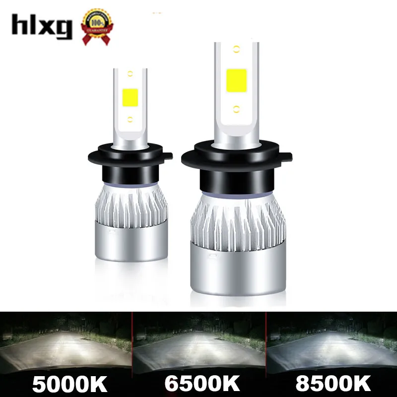 HLXG H7 светодиодный светильник H4 5000K 6500K 8500K H1 H11 9005 HB3 9006 HB4 12V 24V 10000LM мини лампа