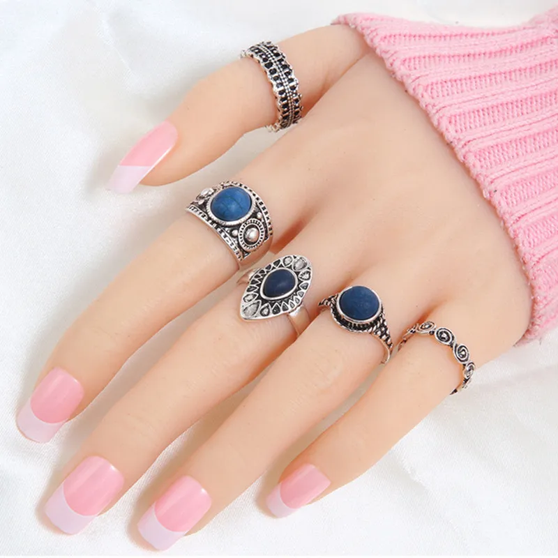 В богемном стиле Винтаж облака кольца с синим кристаллом 5 шт./компл. круг