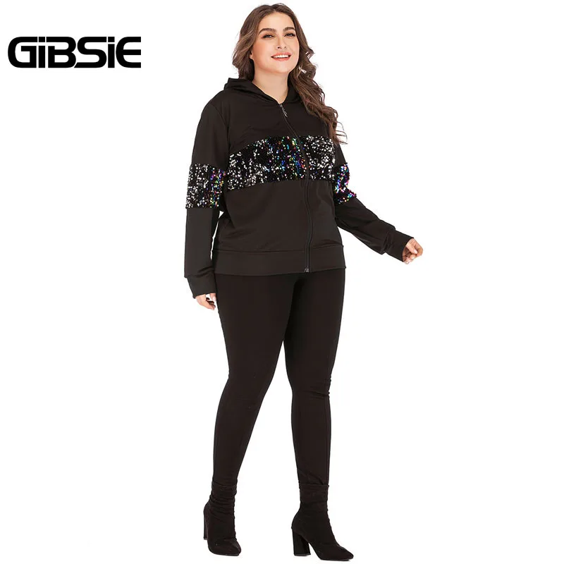 Толстовка GIBSIE большого размера 4xl 3xl черная толстовка с капюшоном и блестками