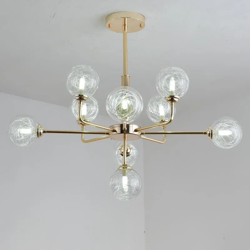 9 lights D86 H72cm Современная Золотая люстра, светодиодная лампа для гостиной, домашний декор, Домашний Светильник, кухонный стеклянный светильник, металлический блеск, лампа G9 - Цвет абажура: 9 lights D86 H72cm
