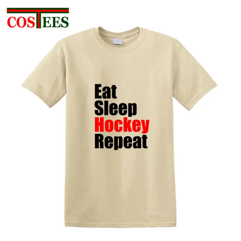 2018 Простые Летние Стильные мужские футболки с буквенным принтом Eat Sleep Hockey Repeat