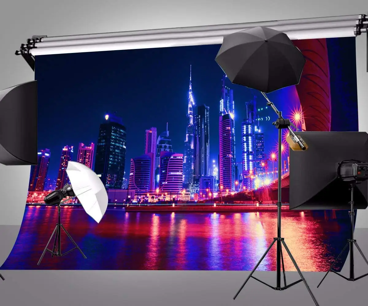 7x5ft Дубай современные здания фон ультра фиолетовый ночной вид фотография цвет