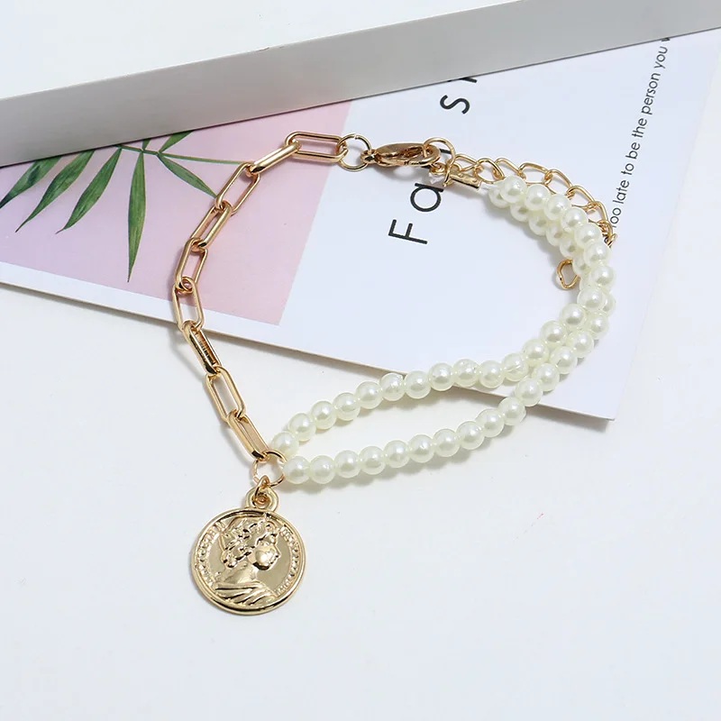 Find Me New Brand Fashion Vintage Imitation Pearl Bracelet Boho Double Big Coin Bangle &amp For Women Jewelry Wholesale | Украшения и