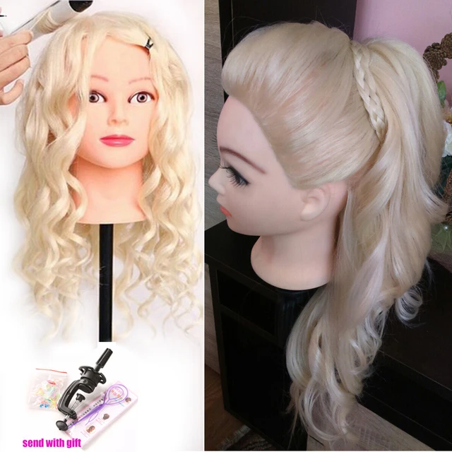 60 % real human hair 60 cm training head blonde for salon hairdressing mannequin dolls professional styling head can be curled