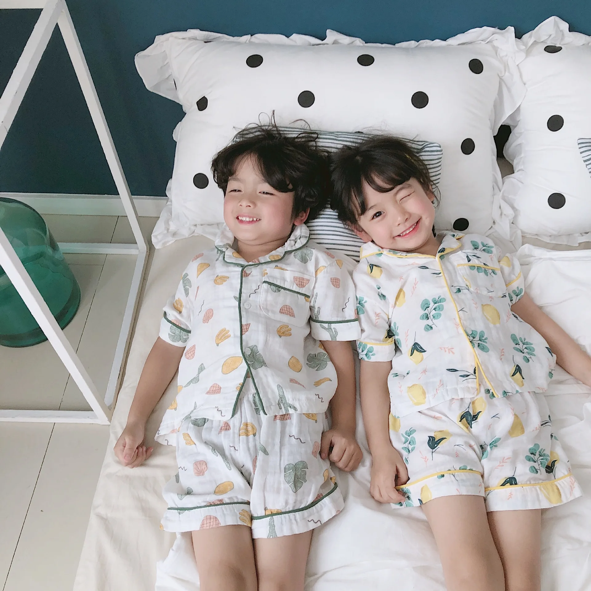 Summer 2019 boys girls pure cotton two layer cartoon printed leisure wear Korean style soft kids clothes sets bodysuits | Детская одежда