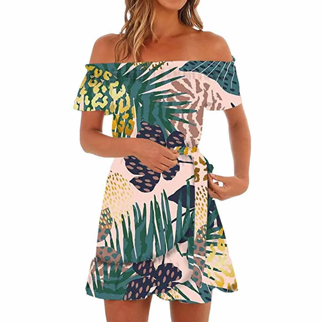 Платье женское Гавайское с коротким рукавом и цветочным принтом x27s D300331|Женские