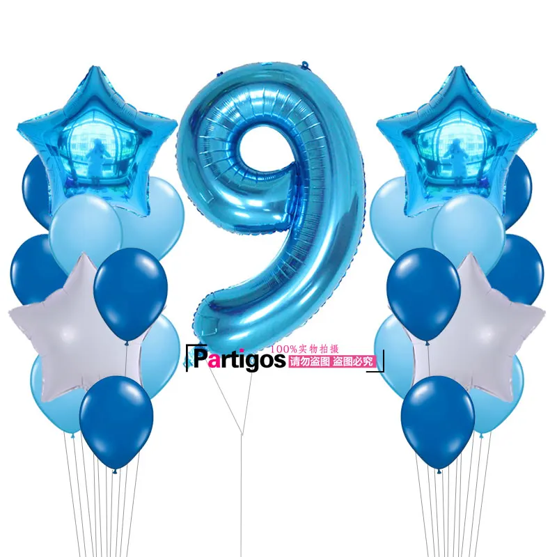 21 шт. Baby Shower 1st День рождения Декор 40 дюймов номер 1 Фольга Шарики поставки для маленьких мальчиков и девочек шары 2.2 г латекс Гелий Globos - Цвет: F-deep Blue 9