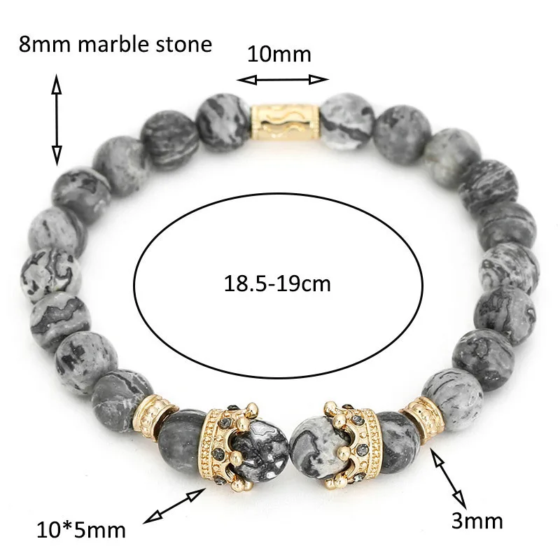 Винтажный браслет с шармом короной Pulseiras Masculinas натуральный мраморный камень