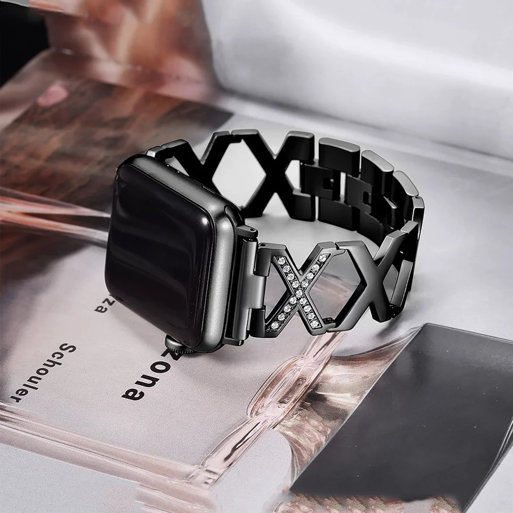 Женский браслет с бриллиантами для Apple Watch 38 мм 42 44 40 металлический ремешок из