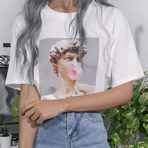 Белая Повседневная рубашка ZSIIBO с принтом статуи Давида микеланжело жевательная