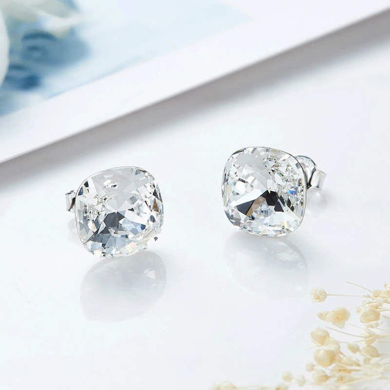 Новые простые 925 серебряные серьги женские с кристаллами Swarovski|Серьги-гвоздики| |