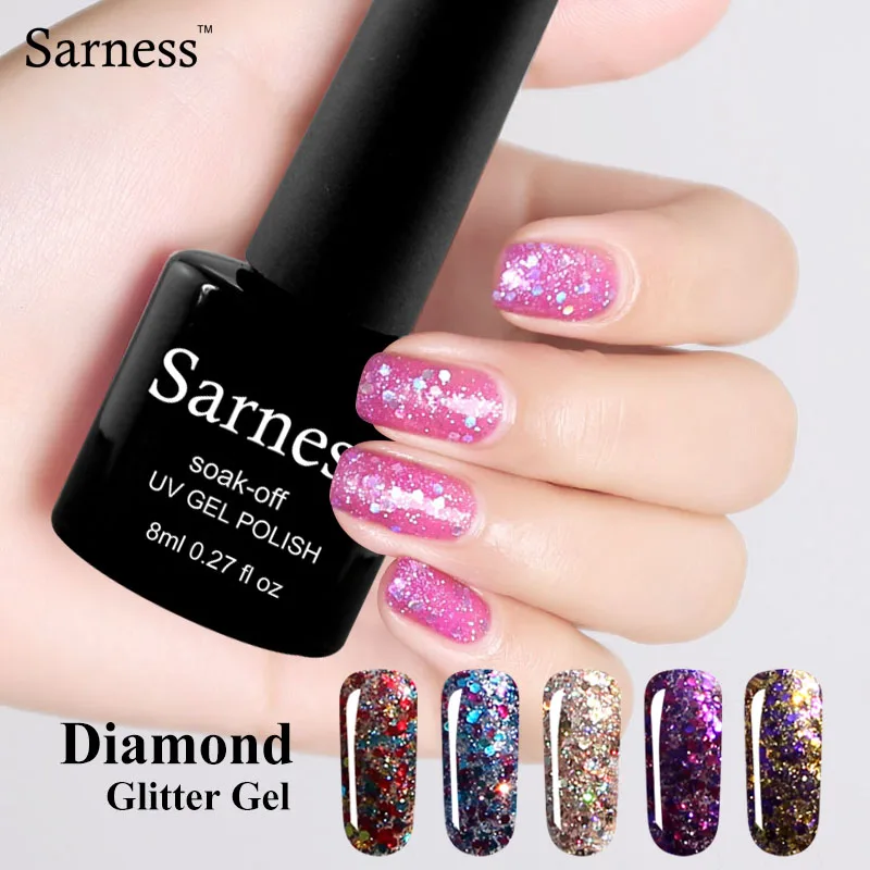 Sarness 3D бриллиантовый блеск с ультрафиолетовым свечением Гель лак для ногтей Led Lucky
