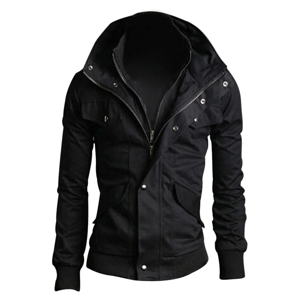 In Stock Free Shipping Men's Stand Collar Jacket Coat Black SIZE L | Мужская одежда