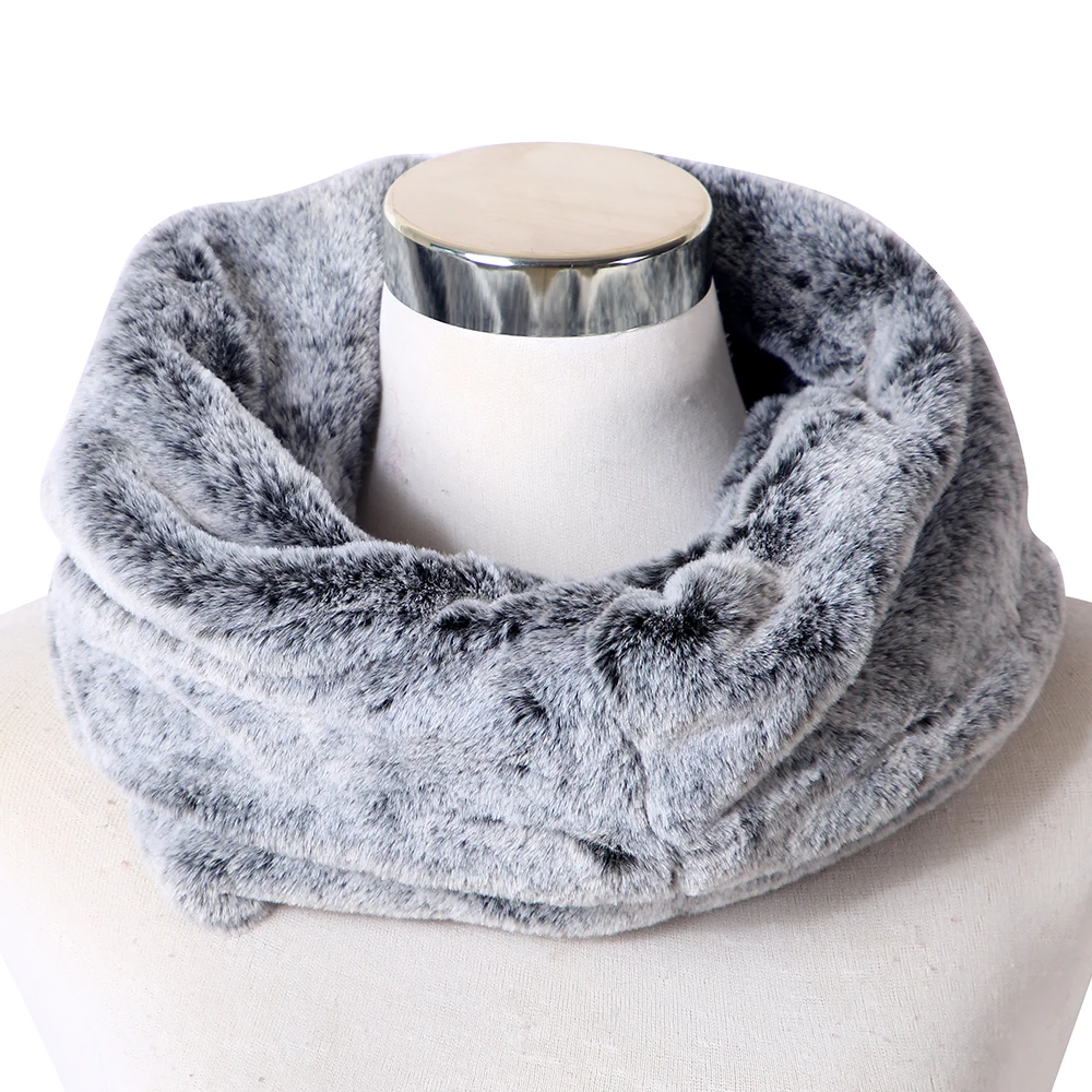 

2018 New Arrival Grey Purple Neck Snood Scarfs For Ladies Winter Warm Faux Fur Infinity Circle Loop Female Fular Scarf Collar