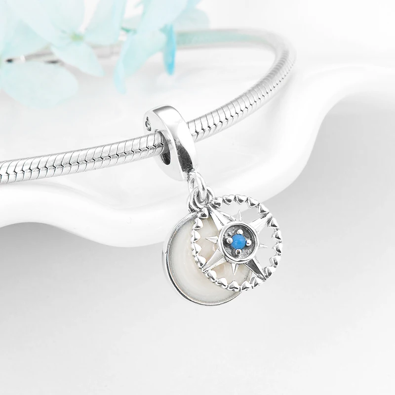 Follow your dream серебро 925 пробы белая эмалированная подвеска компас из бисера
