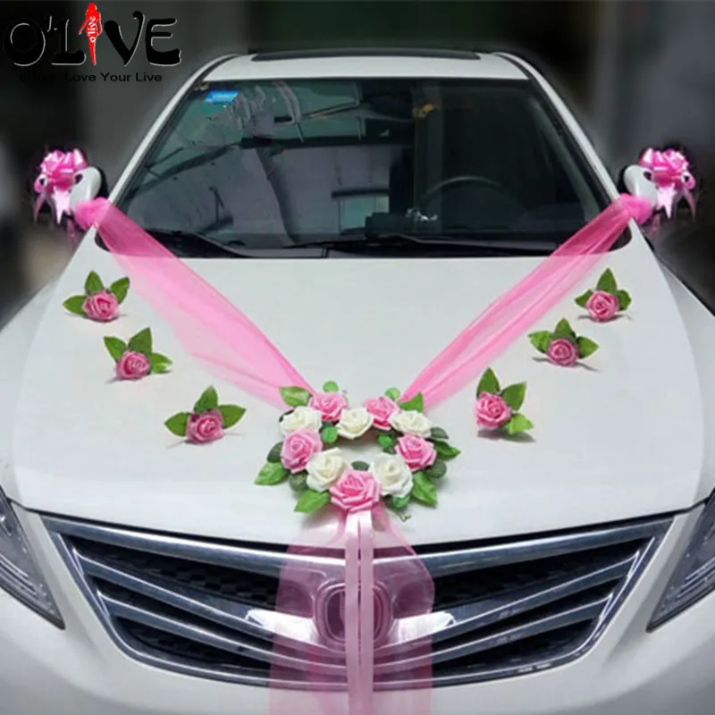 

Romantic Style Heart-shaped Wedding Car Decoration Flowers Set Wedding Decorative Simulation Car Wedding PE Rose Flowers