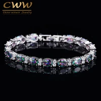 cwwzircons luxury design multicolor oval rainbow mystic crystal women fancy bracelet with cubic zirconia stones cb149