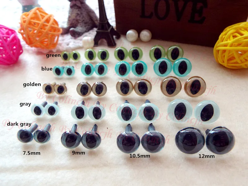 

100pcs safety eyes cat colorful 7.5mm/9mm/10.5mm/12mm come with washers 10pairs for each color