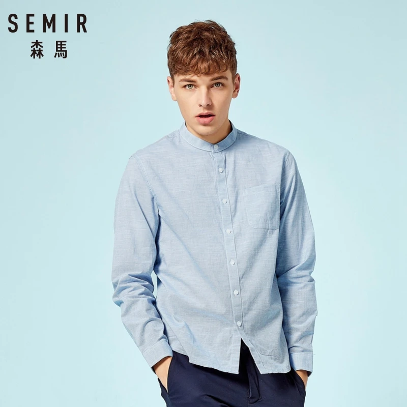 SEMIR Мужская рубашка с воротником-стойкой мужская повседневная длинным рукавом из