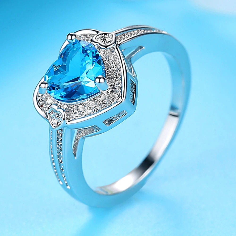 Silver Ring silver 925 Fashion jewelry gift for woman sky blue heart QKWPJJEM | Украшения и аксессуары