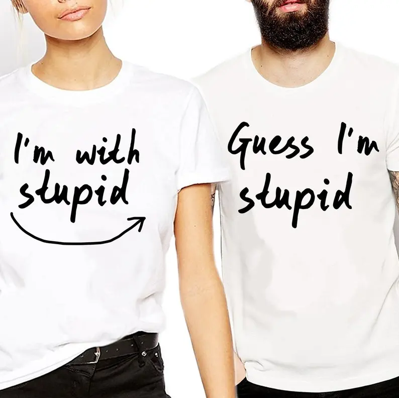 

Skuggnas I'm with stupid Guess I'm Stupid Best Friend Shirts Couple Shirts couple t-shirts Short Sleeve Fashion Matching Tops