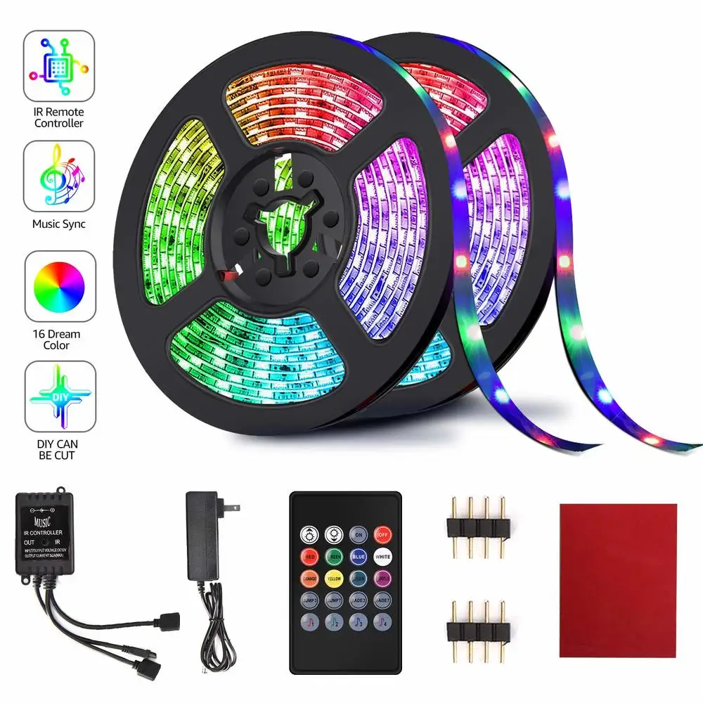Светодиодная лента Firya 32, 8 футов, 10 м, 20, 24, 44 клавиши RGB, музыка, синхронизация, изменение цвета, веревка, свет 600 SMD 3528 светодиодный ИК-пульт дистанционного управления