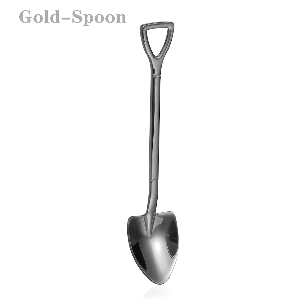 Silver-Spoon Новая нержавеющая сталь Лопата Форма многоцветная Ложка Вилка длинная ручка используется для супа кофе мороженое дома и кухни инструменты - Цвет: Silver-Spoon