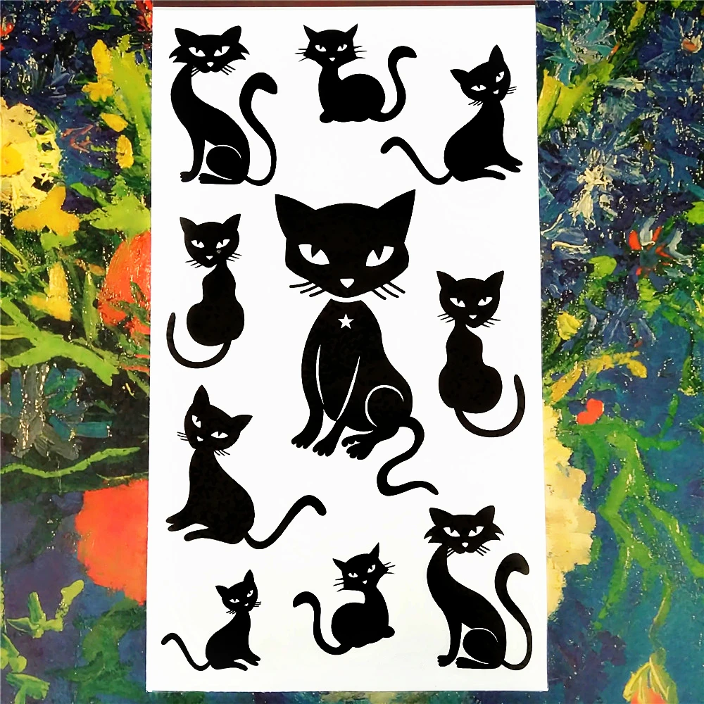 Nu TATY Сексуальная черная кошка временная татуировка тело искусство рука флэш тату