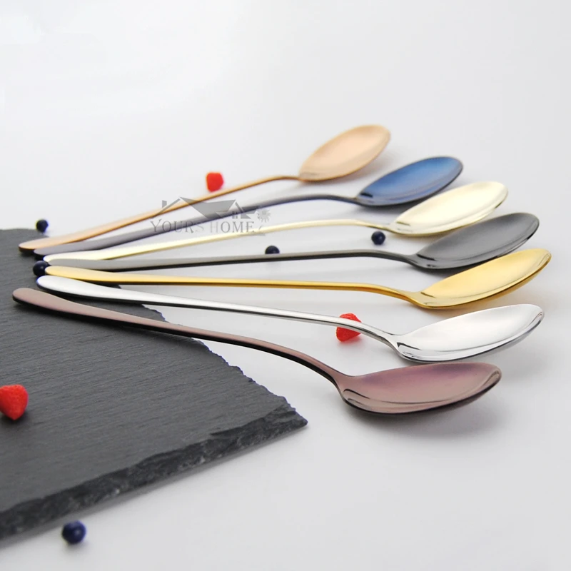 Ложки из нержавеющей стали с длинной ручкой набор 2 разноцветных золотистых