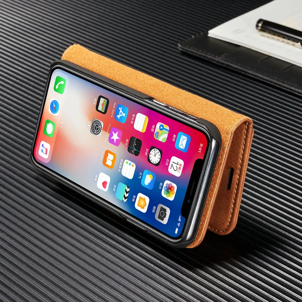 DG. MING 2в1 Винтажный чехол кошелек для iPhoneX XS XR Магнитный съемный кожаный iPhone MAX Folio