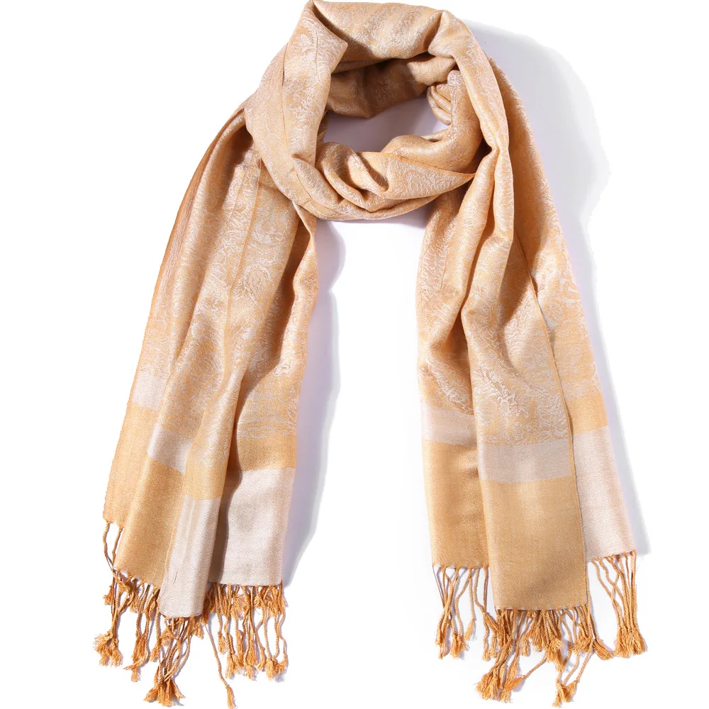 Шелковый шарф из пашимины с узором пейсли жаккардовый осенне зимний кашемировый