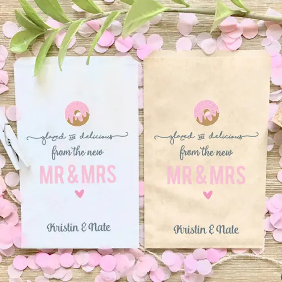 Изготовленный На Заказ пончик Mr& Mrs Свадебный попкорн конфеты буфет пекарня печенье десерты сумки День рождения девичник подарок сувениры мешки