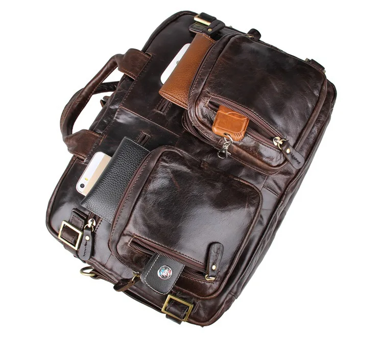 Crossten Multifunctional Natural Cowskin Genuine Leather Men's Briefcase Large Capacity Business bag Laptop Messenger Bag