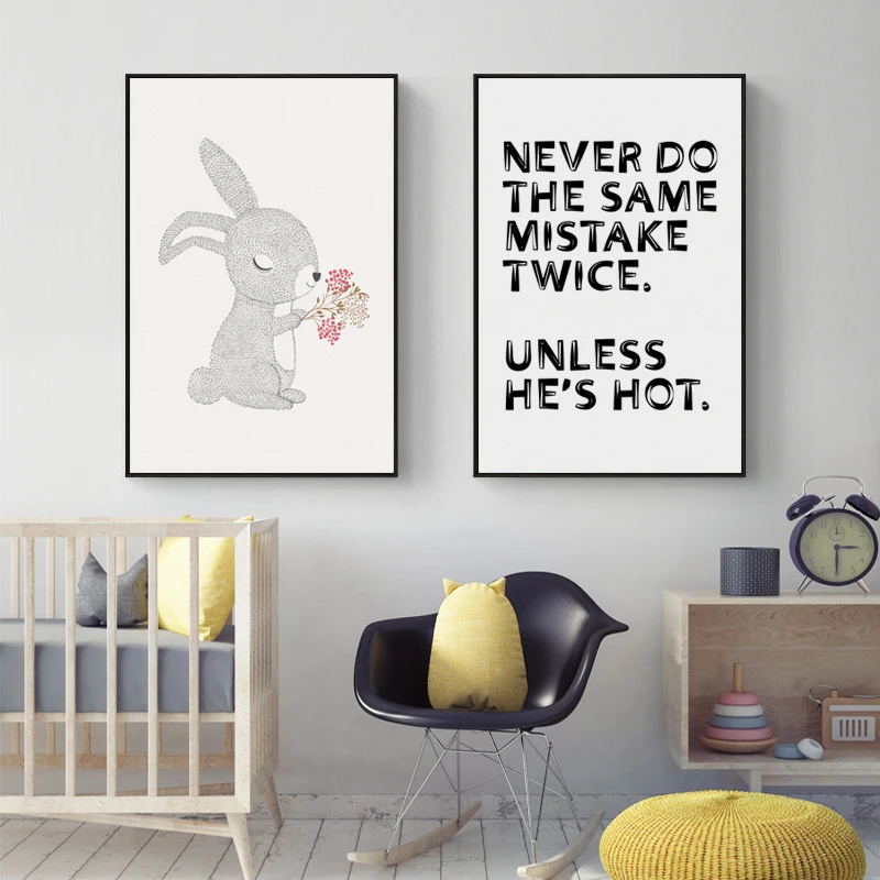Cute Nordic Rabbit Inspirational Phrases A4 Canvas Art Painting Print Picture Poster Children Room Wall Decorations Home Decor | Дом и сад