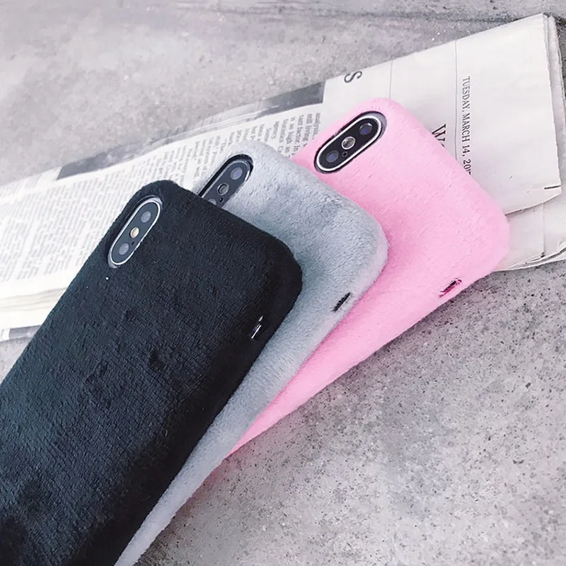 Модный чехол с Плюшевым Мехом для iPhone XR XS Max, гладкий жесткий чехол из поликарбоната, зимний теплый чехол с ворсом для iPhone X 10 6 6S 7 8 Plus, чехол