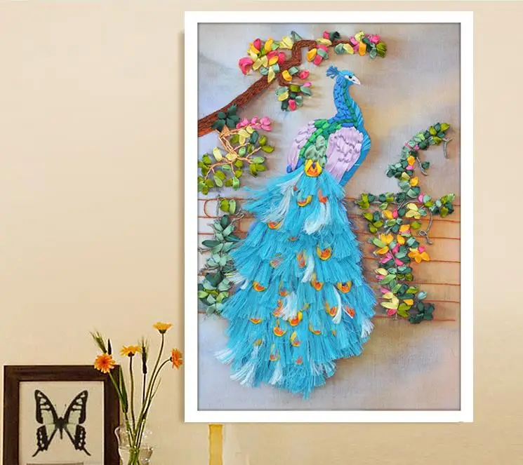 Хобби diy ленты вышивка фиолетовый цветок 3d лента вышивка Мозаика Фотографии мозаики Вышивка крестом Швейные аксессуары