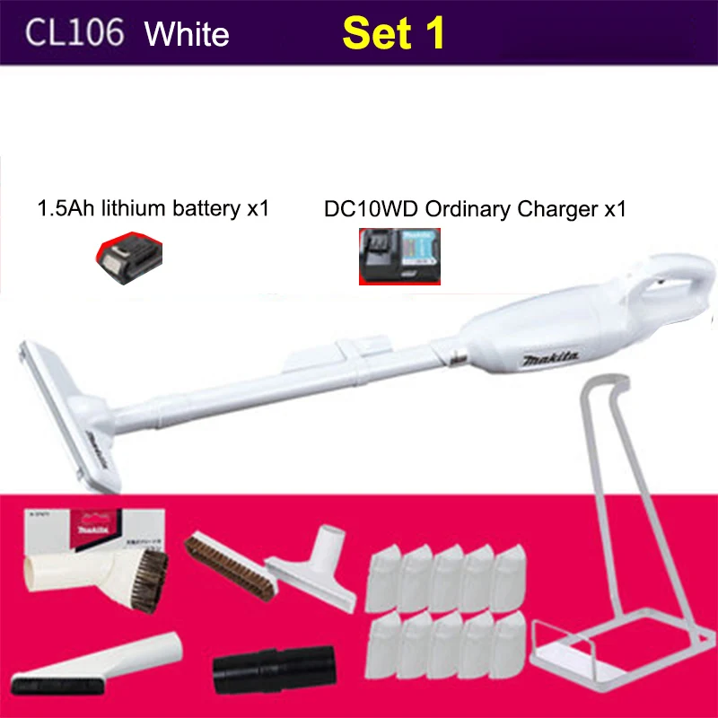 Set 1 Японский заряжаемый пылесос Makita CL107 Электрический домашний CL106 12Vmax литиевая батарея 5.0kPa. 4 м3/мин беспроводной пылесос - Цвет: Set 1